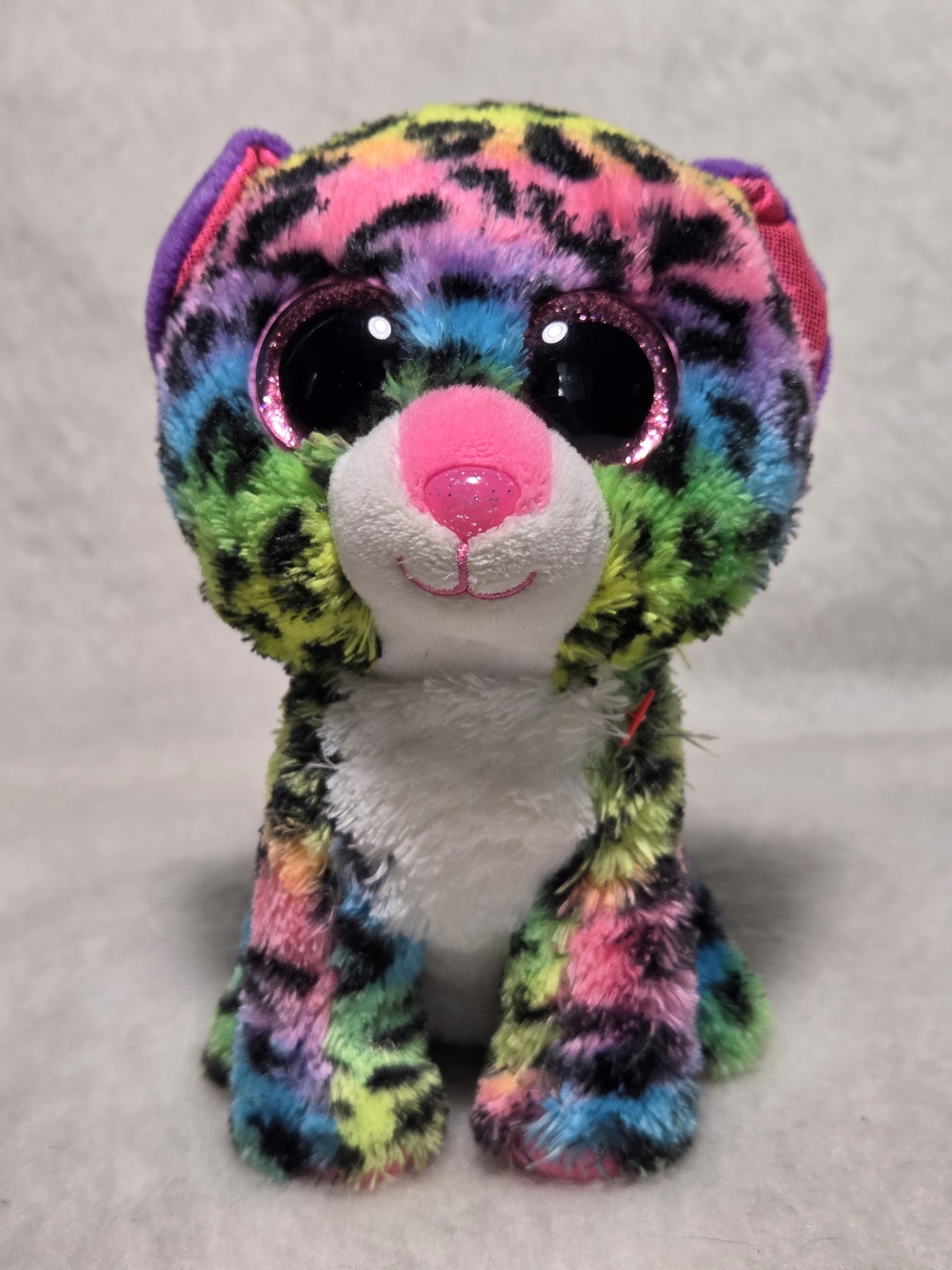 DOTTY Ty Beanie Boos Rainbow Leopard 6" Plush Toy Pink Glitter Eyes NO HANGTAG